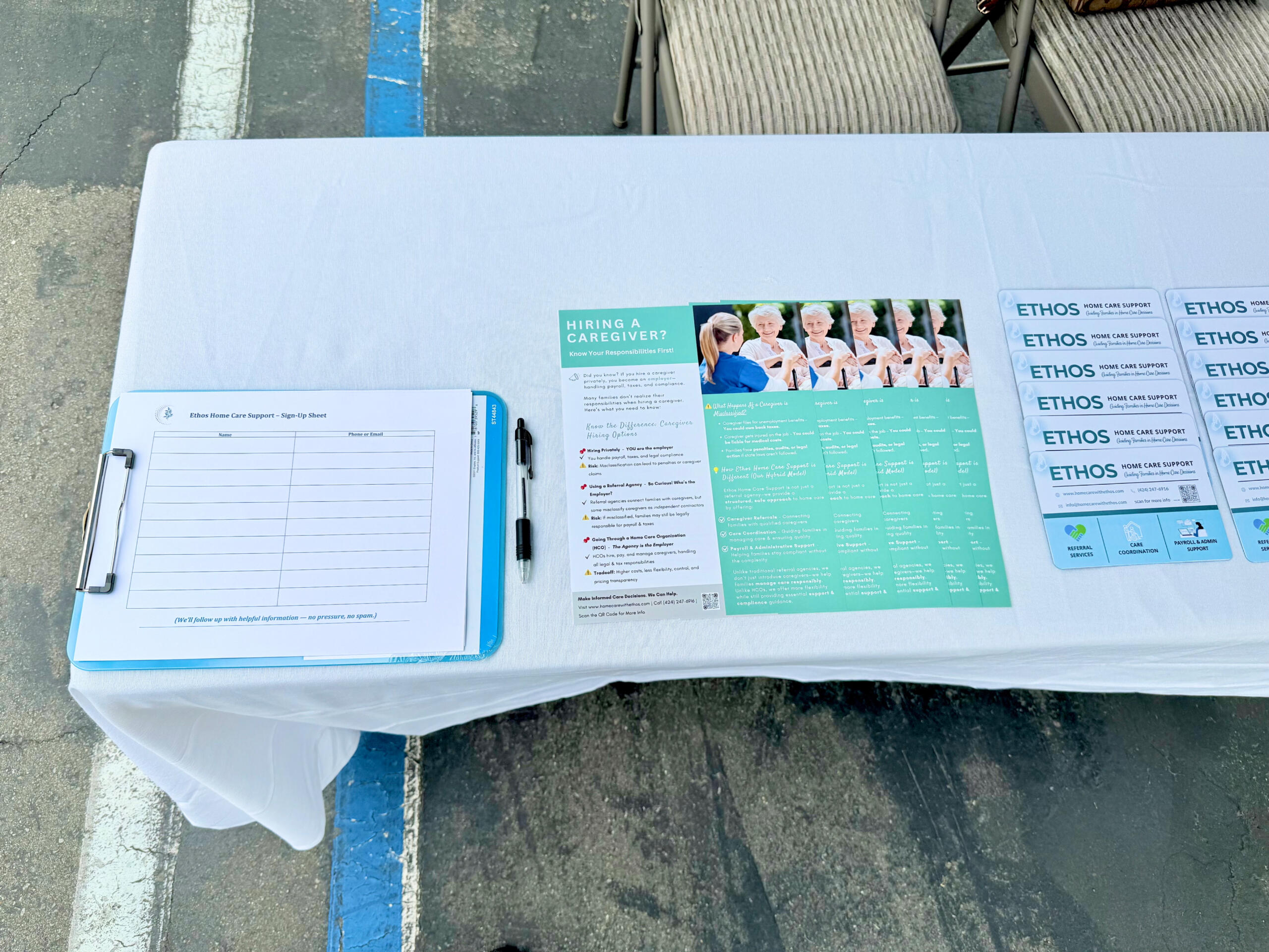 Educational flyers and resources on display.